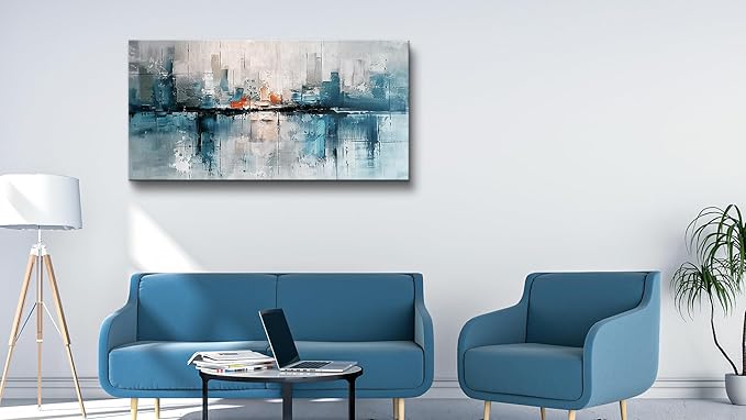 FUHAIHUA Framed Wall Art For Living Room Large Wall Decor For Office Bedroom Wall Decoration Abstract Painting Blue Pictures Canvas Prints Artwork Home Decor Ready To Hang 20x40 In