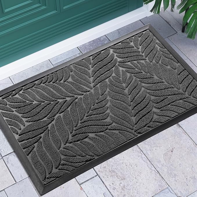 Yimobra Door Mat Outside Entrance, All-Season Waterproof Indoor Outdoor Doormat, All-Weather Non-Slip Welcome Mats for Front Door, Low Profile, Patio Porch, 29.5x17, Grey