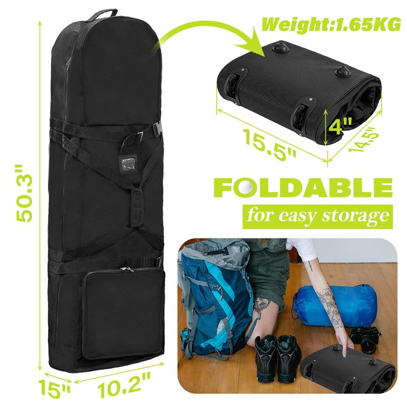SUGOOE Outdoors Golf Travel Bag, Detachable Shoulder Straps and Rubber Wheels,Soft Foldable Golf Club Travel Covers, 900D Heavy Duty Oxford -Universal Size