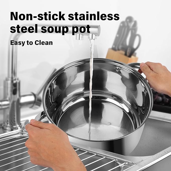 Stainless Steel Stockpot with Lid - 10 Quart Soup Pot for Induction Cooking