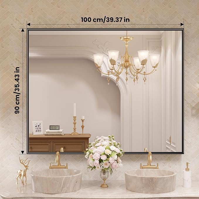 LOAAO Black Bathroom Mirror 40"X36"