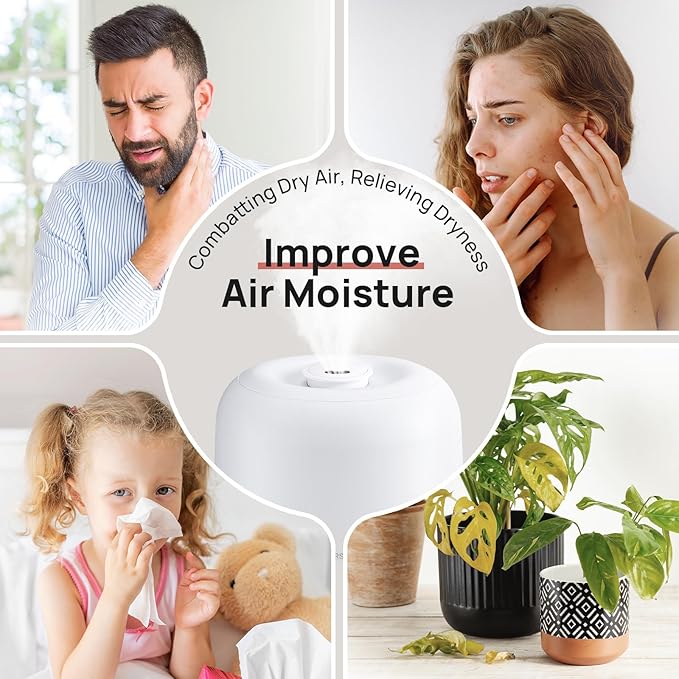 2L Cool Mist Humidifier for Bedroom with 360° Adjustable Nozzle, High and Low Mist Levels, Ultra-Low Noise, Light-Off, No BPA, Auto Shut Off, Ideal Baby Humidifier with Easy Top Filling