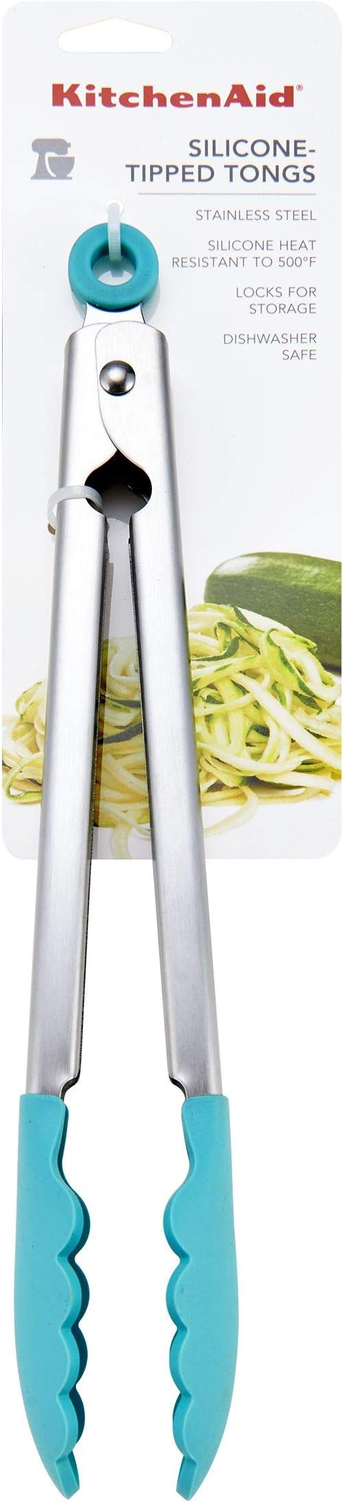 KitchenAid Silicone Tipped Stainless Steel Tongs, 12 Inch, Aqua Sky