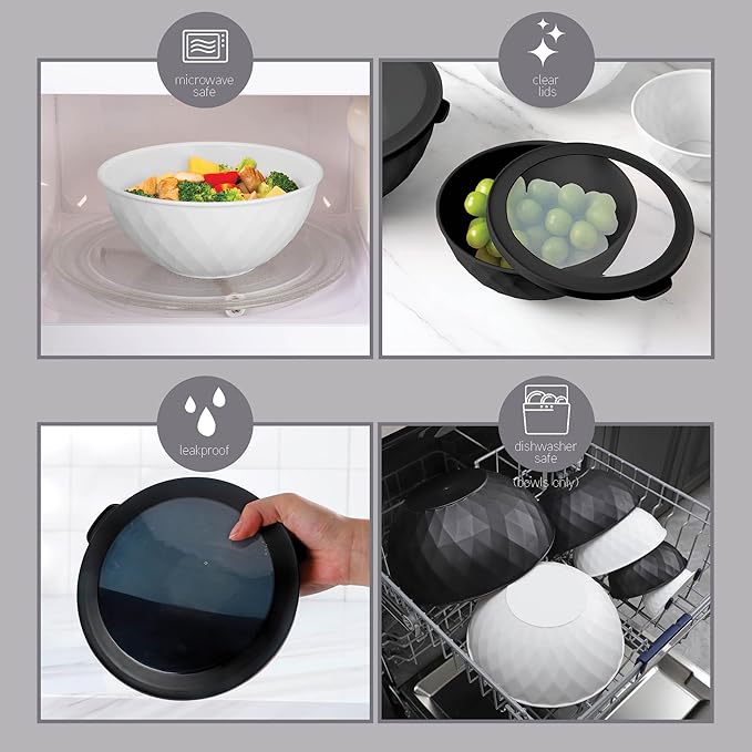COOK WITH COLOR Mixing Bowls with Lids - 12 Piece Plastic Nesting Bowls Set includes 6 Prep Bowls and 6 Lids, Diamond Design - Microwave Safe (Mint)