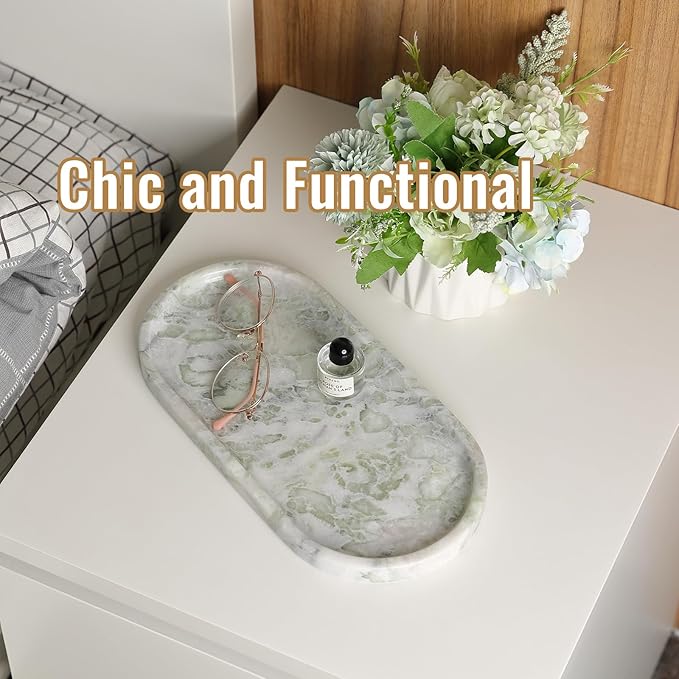 Koville African Natural Marble Tray, 12"x6" Vanity Decorative Tray for Countertop Organizer, Catchall Tray for Perfume, Candles, Jewelry Dish