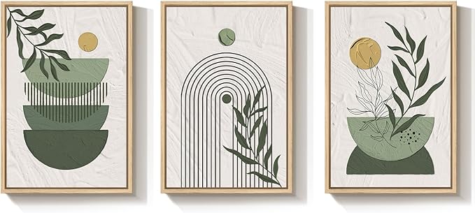 Large Framed Sage Green Boho Wall Art