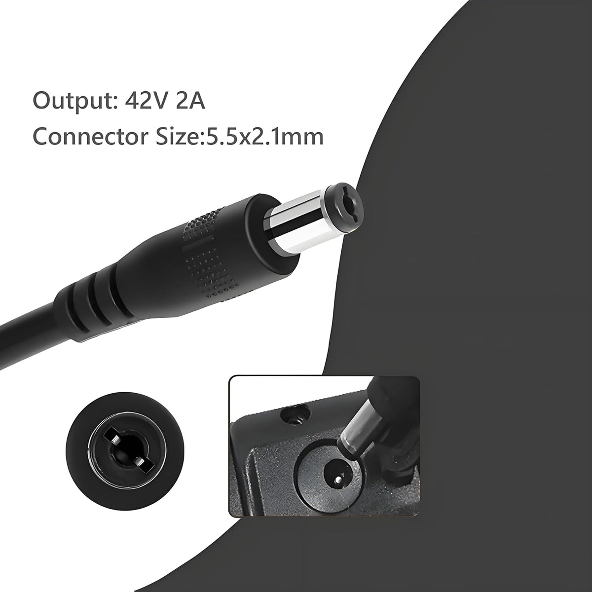 UL Listed 42V 2A Electric Scooter Charger - Versatile 5 Plug Hoverboard Compatibility