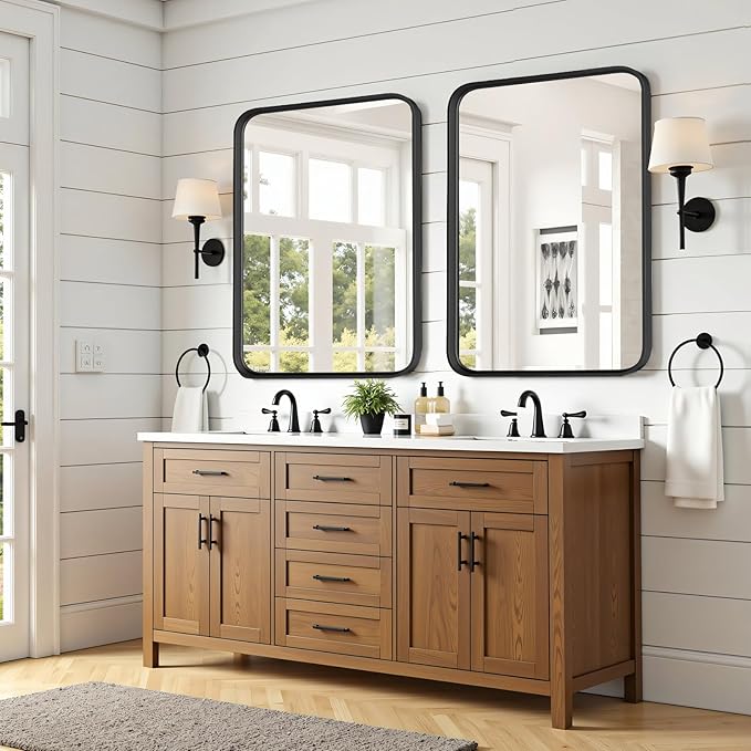 Bathroom Mirror for Wall, 36x24 Inch Rounded Rectangle Mirror, Tempered Glass