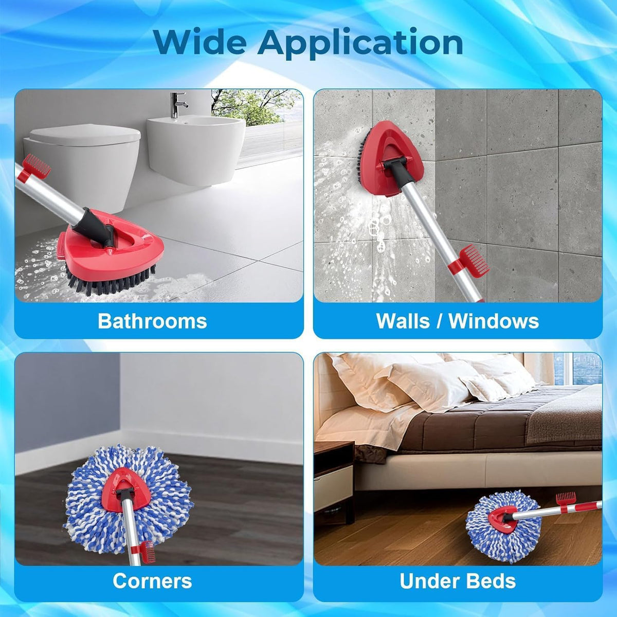2 Pack Spin Mop Heads Replacement Compatible with O Cedar RinseClean 2 Tank, Upgraded Scrub Brush,4 Section Mop Handle and 1 Base Combo Set, Microfiber Replace Head Refill