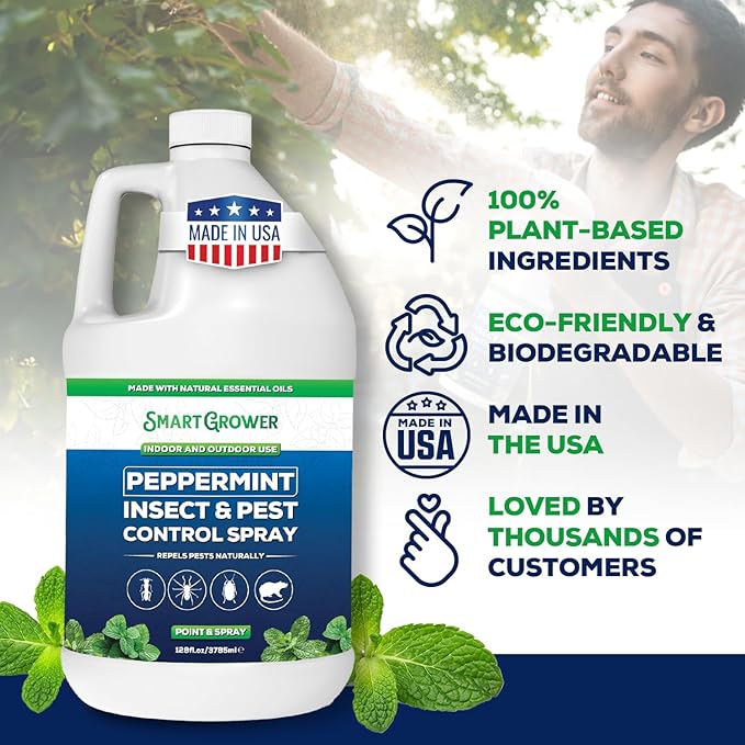 All Natural Peppermint Oil Insect & Pest Control Spray Repels Mice, Spiders, Ants, for Home, Indoor, Outdoor, Garden Maximum Strength Smart Grower Ready to Use 128 FL OZ