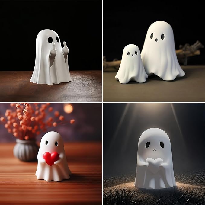 Halloween Ghost Figurine - Spooky Resin Statue, Cute Finger Ghost Ornaments, Perfect for Indoor & Porch Decor (C)