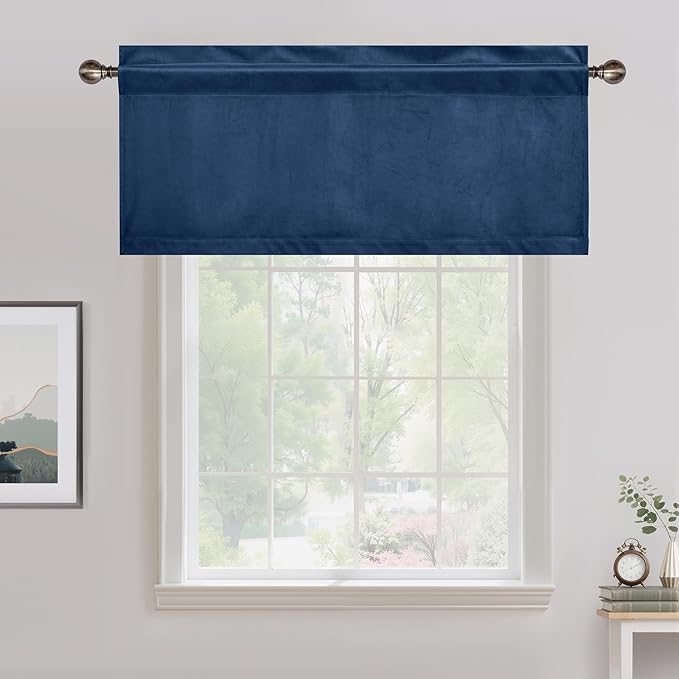 NICETOWN Navy Blue Velvet Cafe Valance, Window Treatment