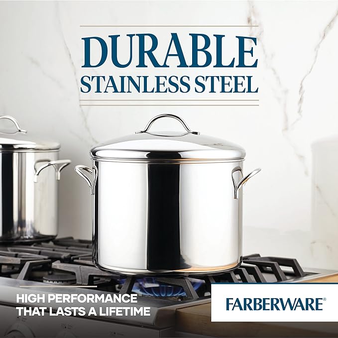 Farberware Classic Stainless Steel Stock Pot/Stockpot with Lid - 16 Quart, Silver