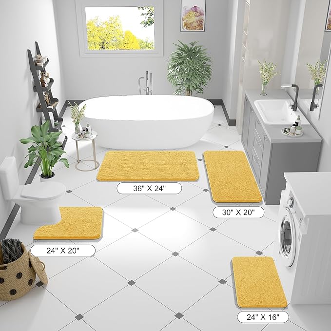 OLANLY Toilet Rugs U-Shaped 24x20, Extra Soft Absorbent Chenille Contour Bathroom Rugs for Toilet, Dry Quickly, Machine Washable, Non-Slip Bath Mat, Yellow