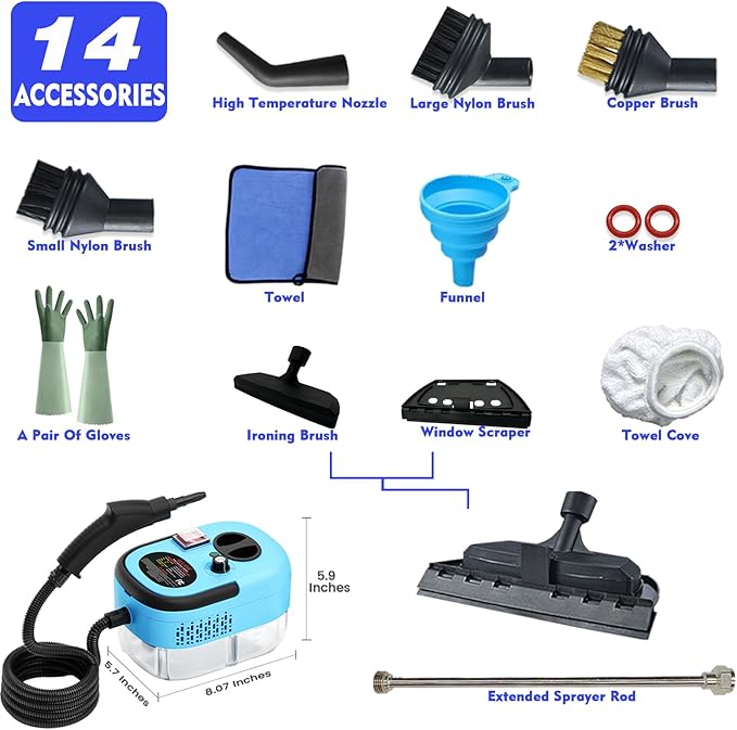 2500W Handheld Steam Cleaner,Portable Car Steamer For Auto Detailing,High-Temperature and Pressure Steam Cleaner For Home, Steam Cleaning Machine for Furniture,Kitchen,Grout,Floor,Tile (Blue)
