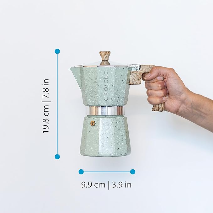 GROSCHE Milano Moka pot, Stovetop Espresso maker, Greca Coffee Maker, Stovetop coffee maker and espresso maker percolator (Mint, 6 cup)