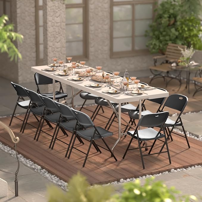 Nazhura 350 Weight Limit Heavy Duty Plastic Folding Chair with Reinfoced Steel Frame for Indoor and Outdoor, Wedding, Party, Restaurant, Meeting Room, Patio and Garden (4, Black)