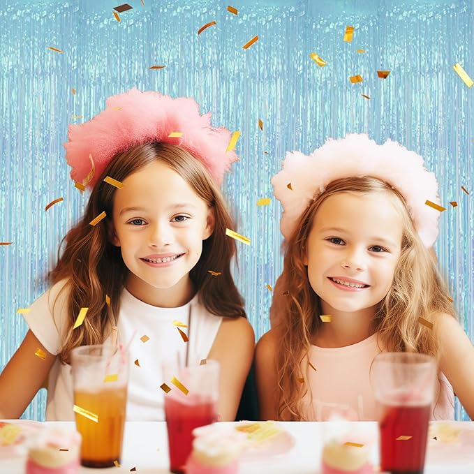 3 Pack Foil Fringe Backdrop - Transparent Blue Shiny Tinsel Curtains for Party Decoration/Photo Booth Props - 3.3x8.2FT Metallic Foil Backdrop for Birthday, Wedding, Graduation, Christmas