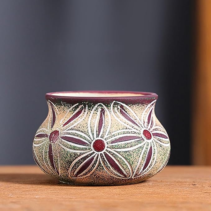 Ceramic Succulent Pot with Drainage Hole, Bohemia Rustic Decorative Planter, Set of 2, Indoor Outdoor