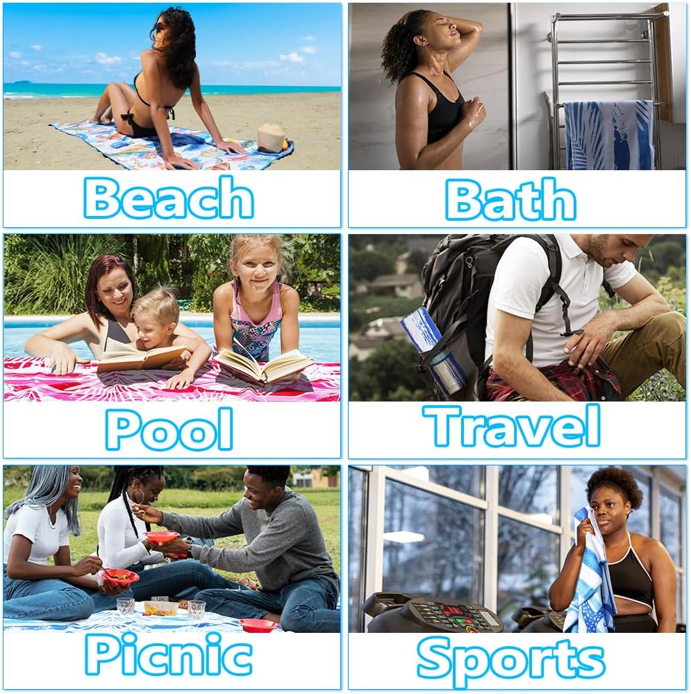 Skiennix Microfiber Beach Towel - Lightweight, Quick-Dry & Sand-Free | Large Compact Travel Accessory