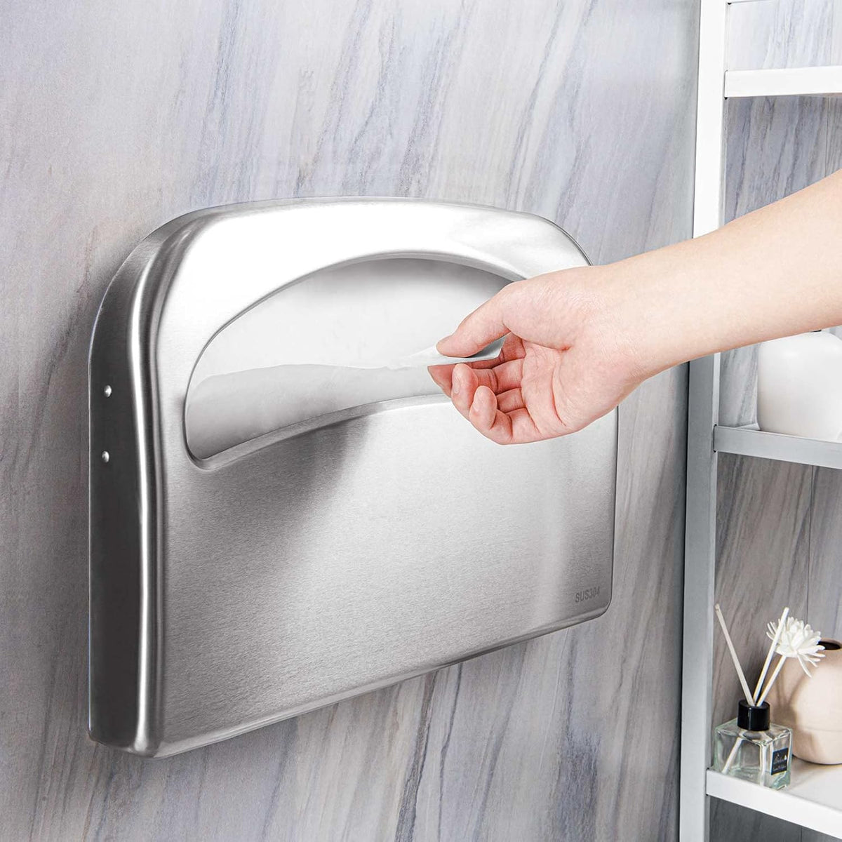 Toilet Seat Cover Dispenser Wall Mount Commercial, Half Fold Toilet Seat Cover Dispenser, 304 Stainless Steel, 16-Inch