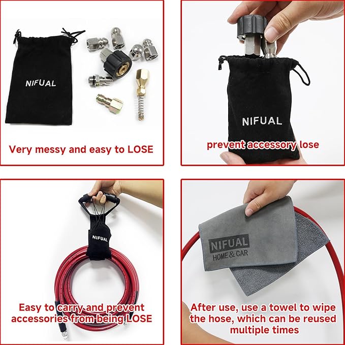 NIFUAL Sewer Jetter Kit for Pressure Washer,25FT 5800PSI Pressure Drain Cleaner 1/4 Inch NPT Corner Rotating and Button Hose Sewer Jetting Nozzle for Homeowners & DIYers (25FT)