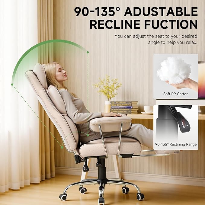COMHOMA Big and Tall Office Chair, High Back Leather Gaming Chair with Footrest, Executive Ergonomic Office Chairs with Pocket Spring Lumbar Support and with Outward Fixed Soft Armrests