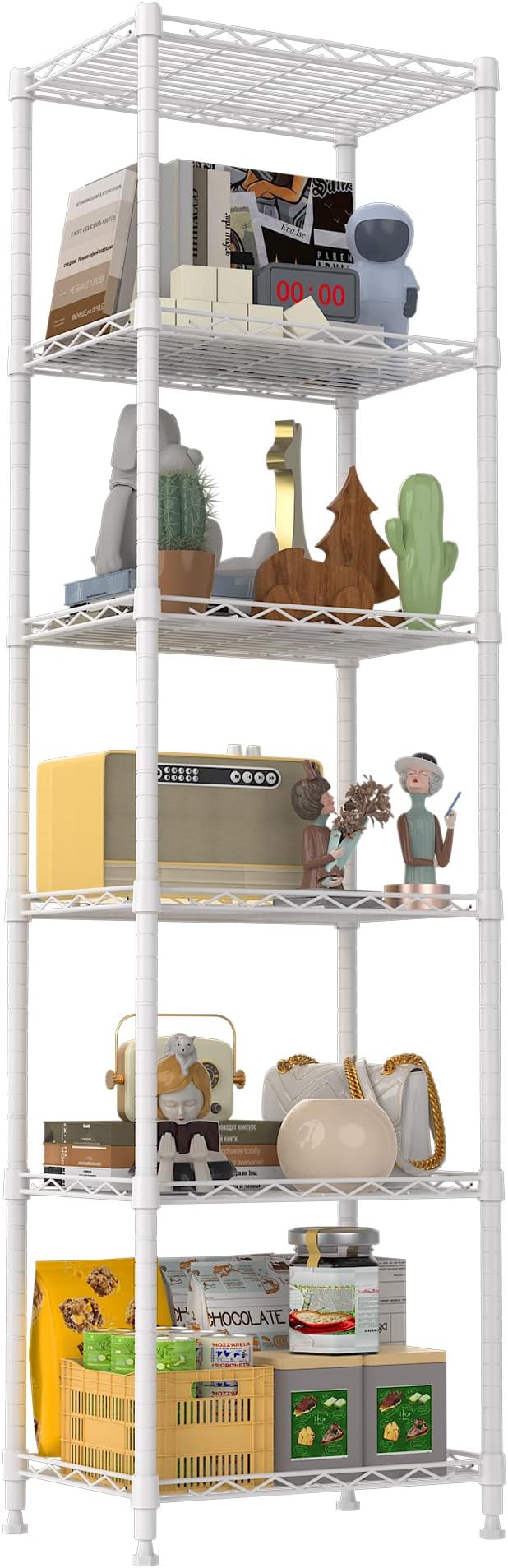 REGILLER 6 Wire Shelving Steel Storage Rack Adjustable Unit Shelves for Laundry Bathroom Kitchen Pantry Closet(White,11.7" D x 16.8" W x 63" H)