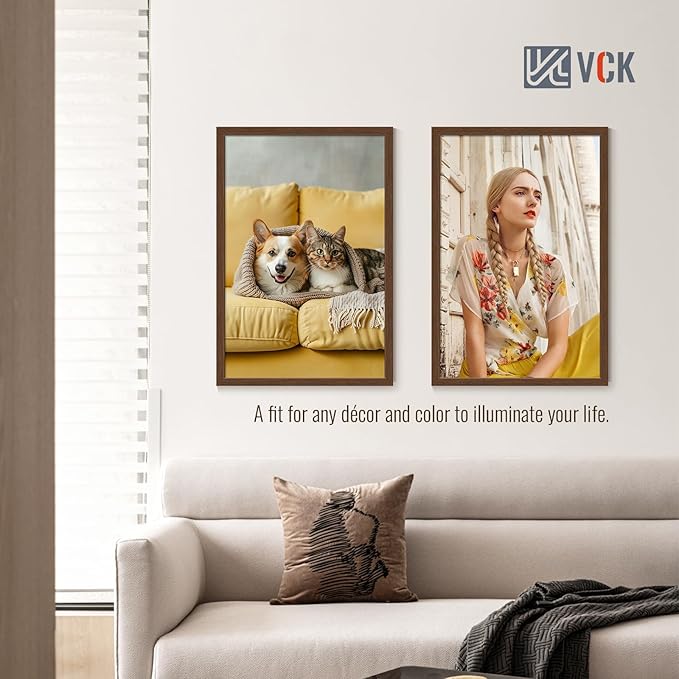 VCK 24x36 Poster Frame Set of 4 - Brown, Gallery-Quality Wood Picture Frames, 1.1-Inch Wide Border, Polished Plexiglass, Vertical or Horizontal Wall Display for Photo/Art/Prints, Brown