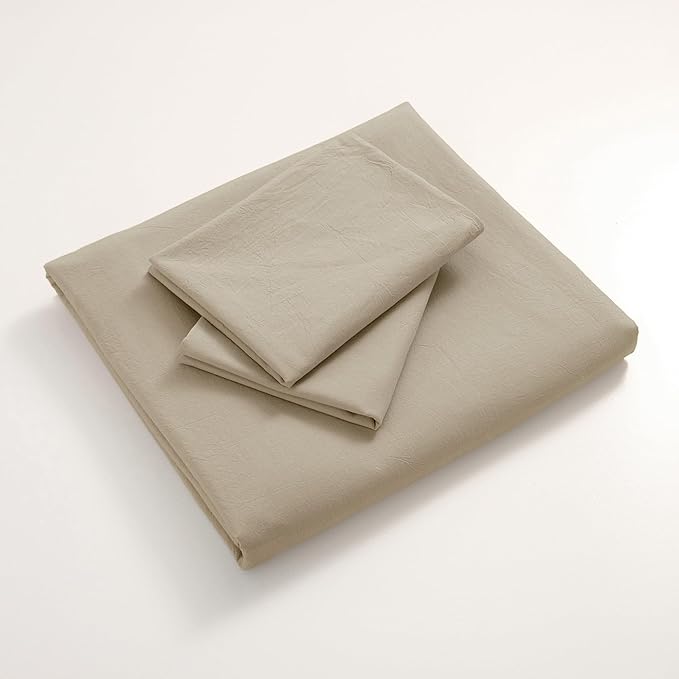 JIYUAN 100% Washed Cotton Duvet Cover Set 3 Pieces Super King, 1 Duvet Cover 108x98 Inches(Comforter Not Included) and 2 Pillowcases,Linen Feel Bedding Set Comfy and Breathable,Khaki