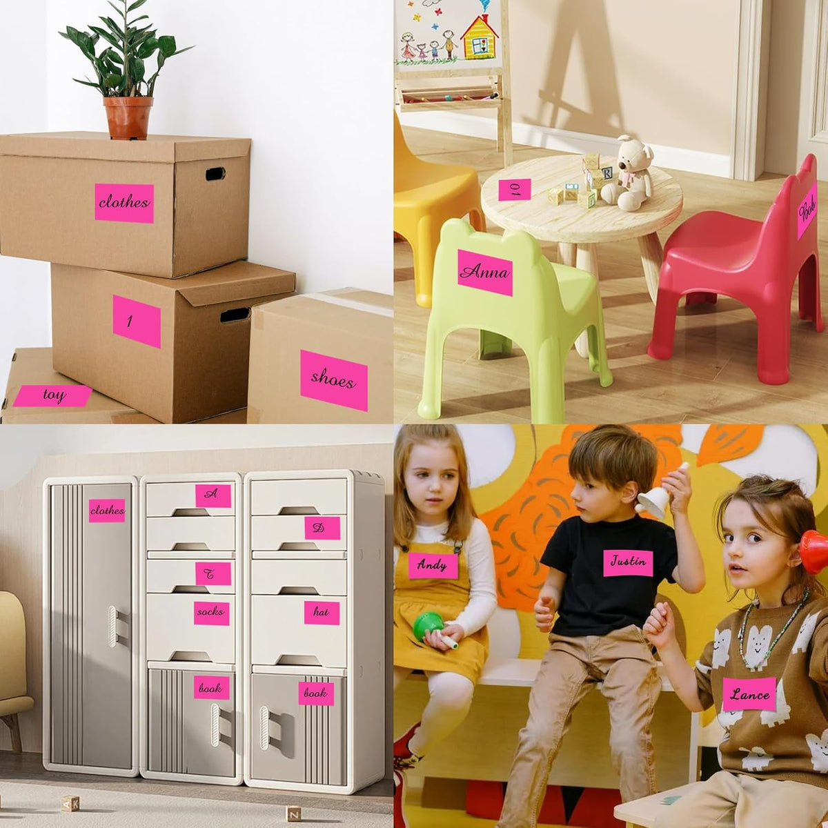 STARLIBOO 3"X5" Rectangle Neon Colored Labels, Removable Moving Labels for Boxes, Permanent Warehouse Moving Stickers Square Label (250Labels, Fluorescent Rose Red)