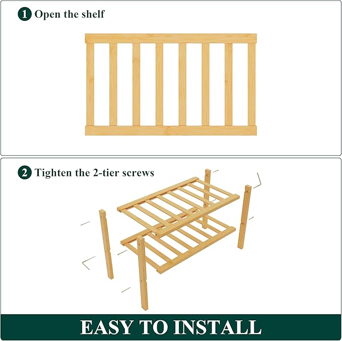 Smiry Bamboo Shoe Rack for Closet, 2 Tier Small Wooden Stackable Shoe Organizer, Free Standing Shoes Storage Shelf for Entryway, Front Door Entrance, Natural