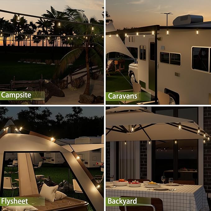 Outdoor String Lights 50 ft, LED Patio Lights with 27(25+2 Spare ST38 Shatterproof Bulbs, IP 65 Waterproof, Outside Hanging Light for Cafe Bistro Backyard