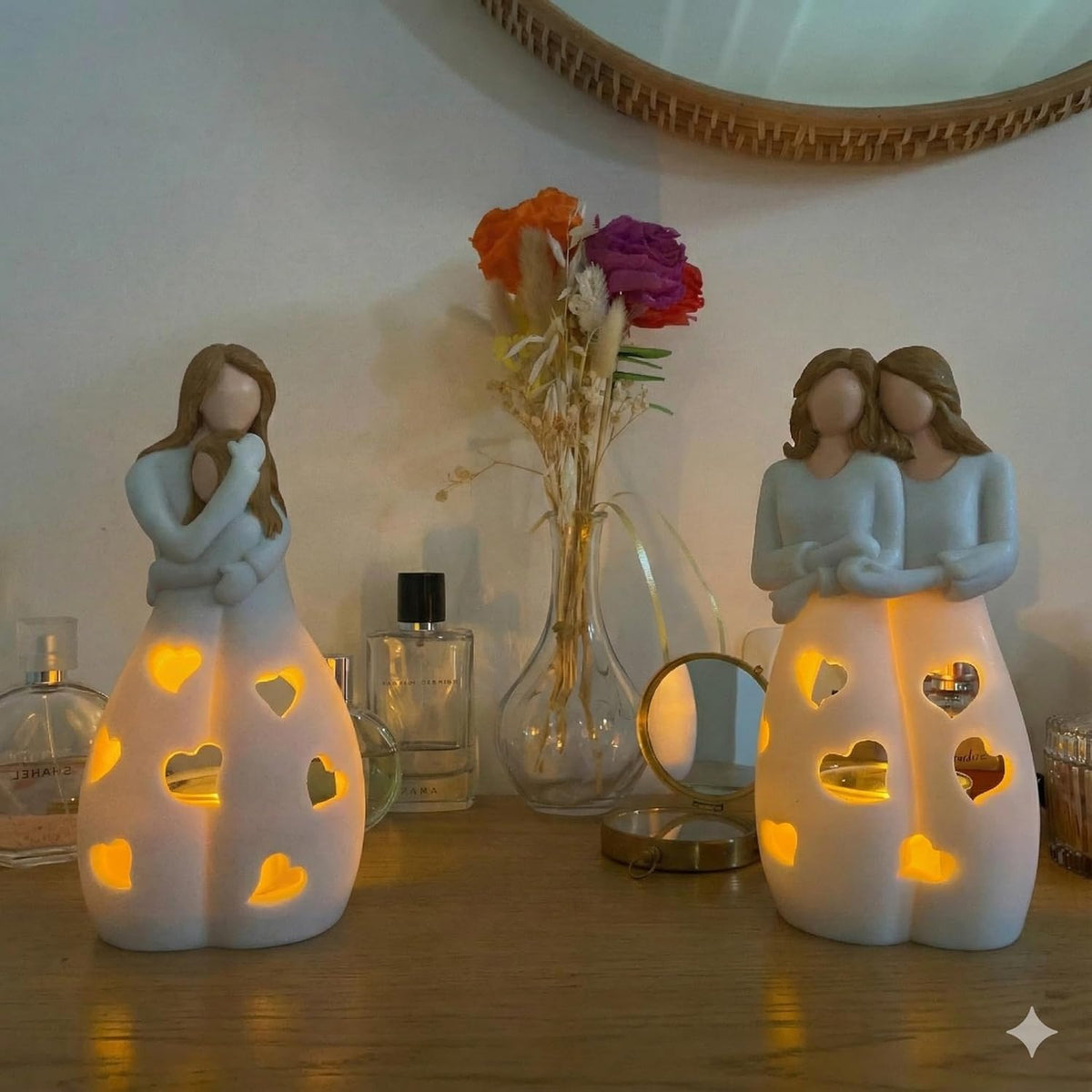 Sisters for Mom - Candle Holder Statue with Flickering LED Light | Unique Gift for Mother's Day, Birthdays & Friends