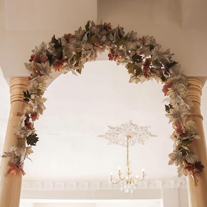 PARTY JOY 6PCS Leaf Garland, 5.6Ft Halloween Garland Artificial Maple Leaf Autumn Hanging Fall Vines Thanksgiving Decorations Fall Decor