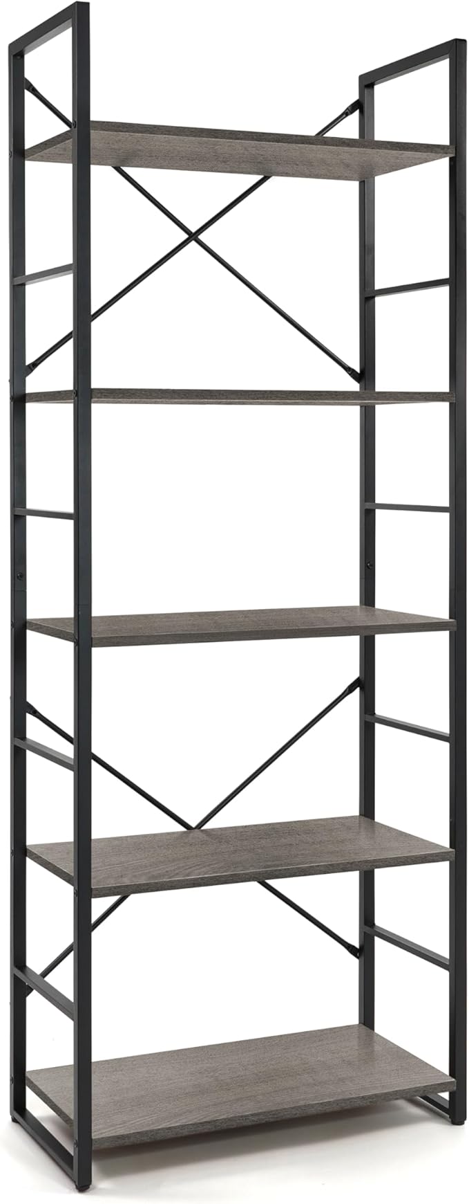 CAPHAUS 5 Tier Bookshelf, 24 Inch Width Free Standing Shelf, Bookcase Shelf Storage Organizer, Industrial Book Shelves for Home Office, Living Room, Kitchen, Dark Grey