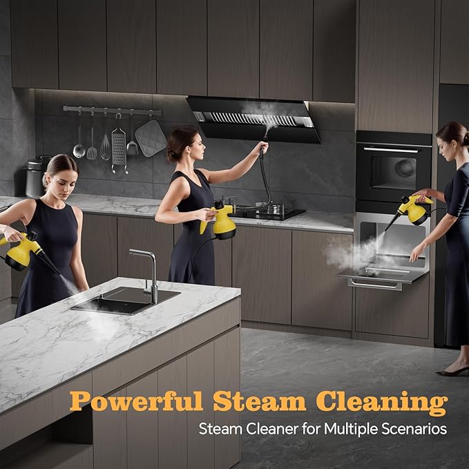 Steam Cleaner, Handheld Steam Cleaner for Home, 16-Piece Steam Cleaner Kit with Automatic Steam Switch, Steamer for Kitchen, Bathroom, Car, Living Room and Multi-Surface Deep Cleaning (Yellow)