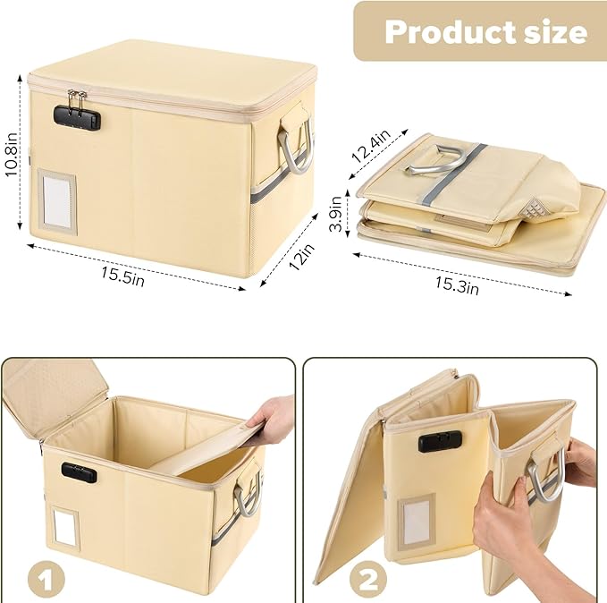 TOMKID Fireproof Document Box, Fire Proof Safe Box for Home Document Organizer with Lock, Fire Office Storage Cabinet for Hanging Letter/Legal Folder 16.1 x 12.9 x 11in (Off-white)