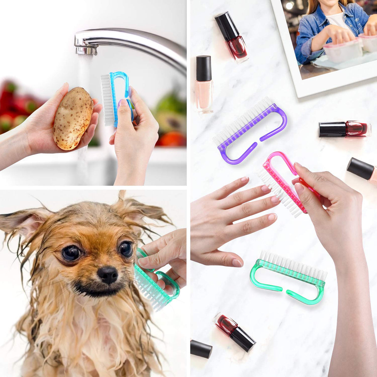 Handle Grip Nail Brush, Hand Fingernail Brush Cleaner Scrubbing Kit Pedicure for Toes and Nails Men Women (4 Pack) (Color-2)