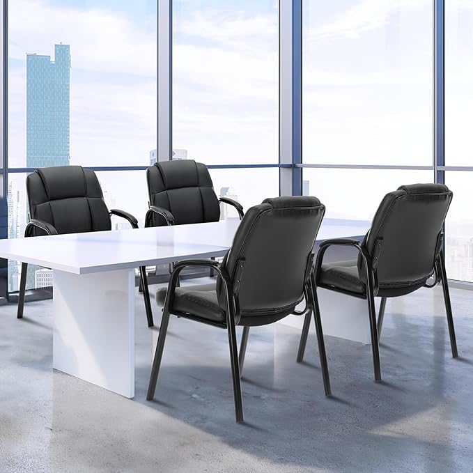 OLIXIS Waiting Room Reception Chairs Set of 8, Leather Office Desk Guest Stationary Side Chair with Padded Arms for Home Conference Lobby Area Meeting Church Medical Clinic Elderly Student