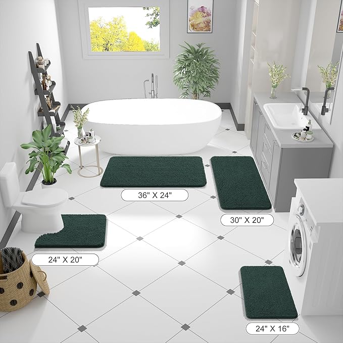 OLANLY Bathroom Rugs 59x20, Extra Soft Absorbent Chenille Bath Rugs, Rubber Backing Quick Dry, Machine Washable Bath Mats for Bathroom Floor, Tub and Shower, Home Decor Accessories, Blackish Green