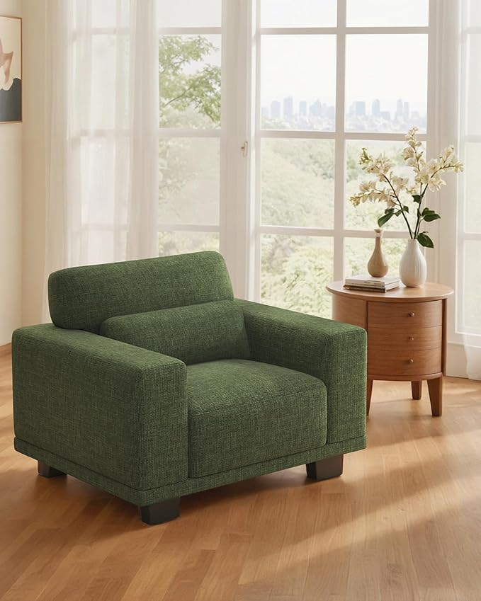 Pipishell Modern Accent Chair, Oversized Armchair with Thick Cushion & Wide Seat Armrests, Reading Chairs Comfy Arm Chair, Removable Sofa Cushion and Cover,Easy to Install, Green