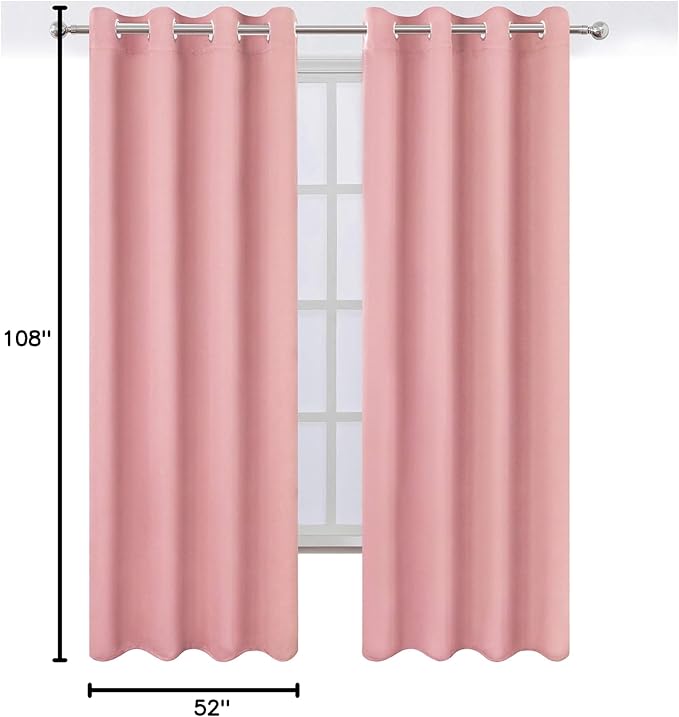 LEMOMO Pink Thermal Blackout Curtains/52 x 108 Inch/Set of 2 Panels Room
