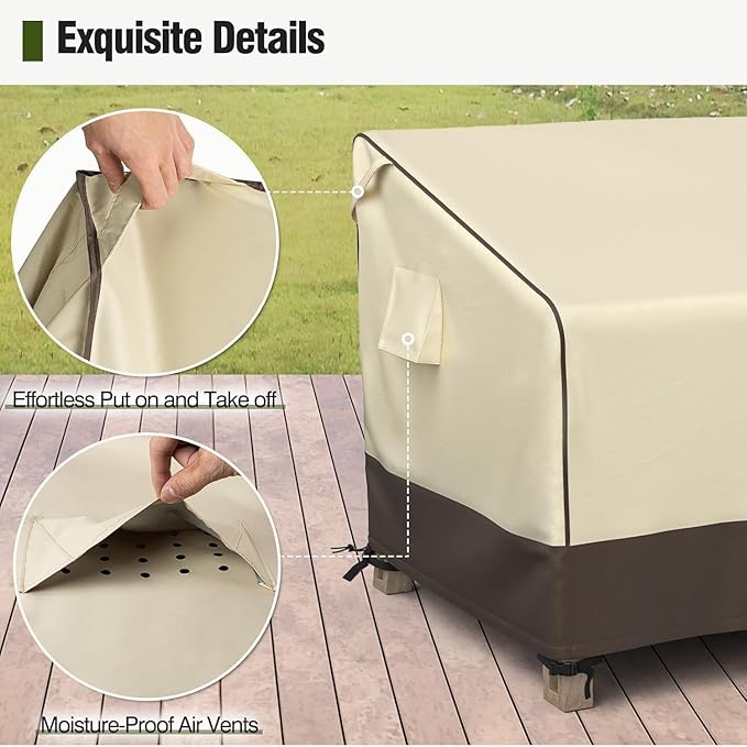 MR. COVER Patio Chair Covers Waterproof, Outdoor Furniture Covers for Rocking Chair, Heavy Duty Anti UV Chair Cover, Fits up to 45"W x 40"D x 35"H, Air Vent and Handles Included, Brown & Khaki, 2 Pack