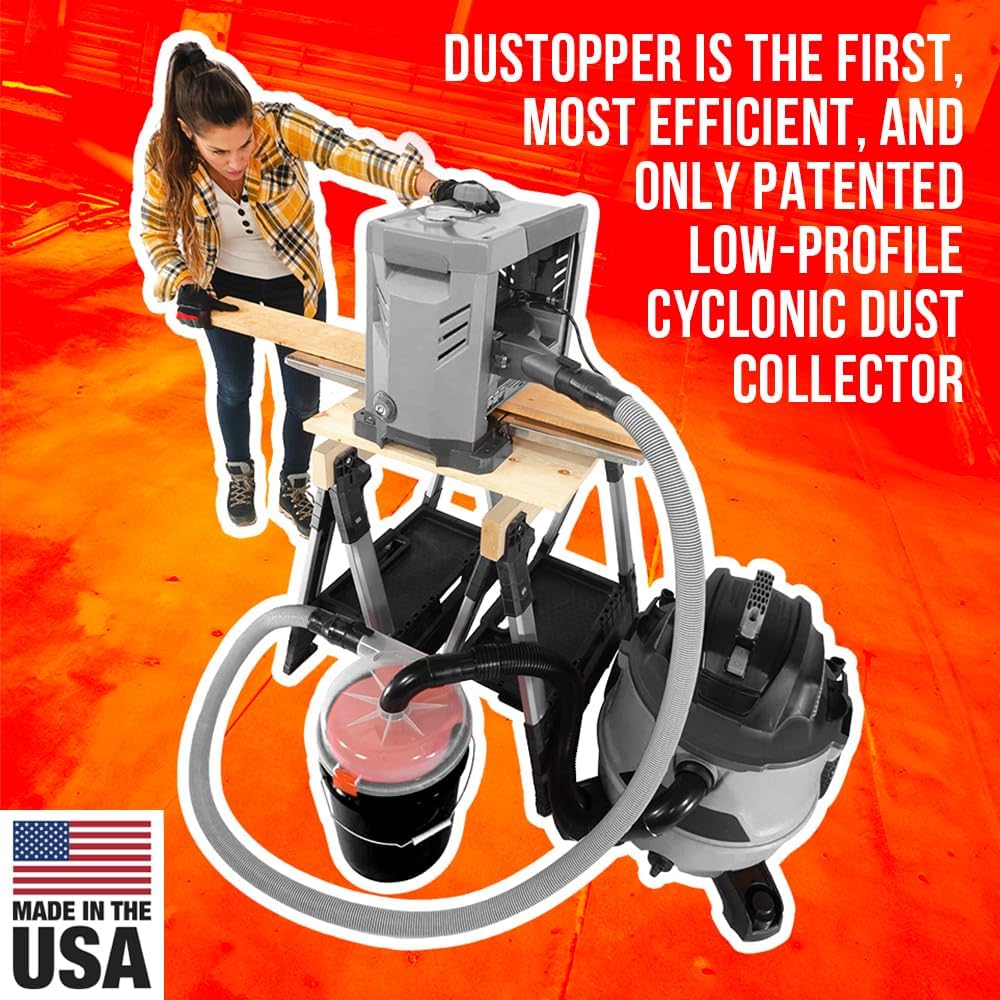 The Dustopper PRO, Low-Profile Dust Separator for Shop Wet/Dry Vacuums. Includes High-Flow 90 Degree Sweep Elbows and Connection Hose. Fits Standard 5 Gallon Buckets, Made in USA