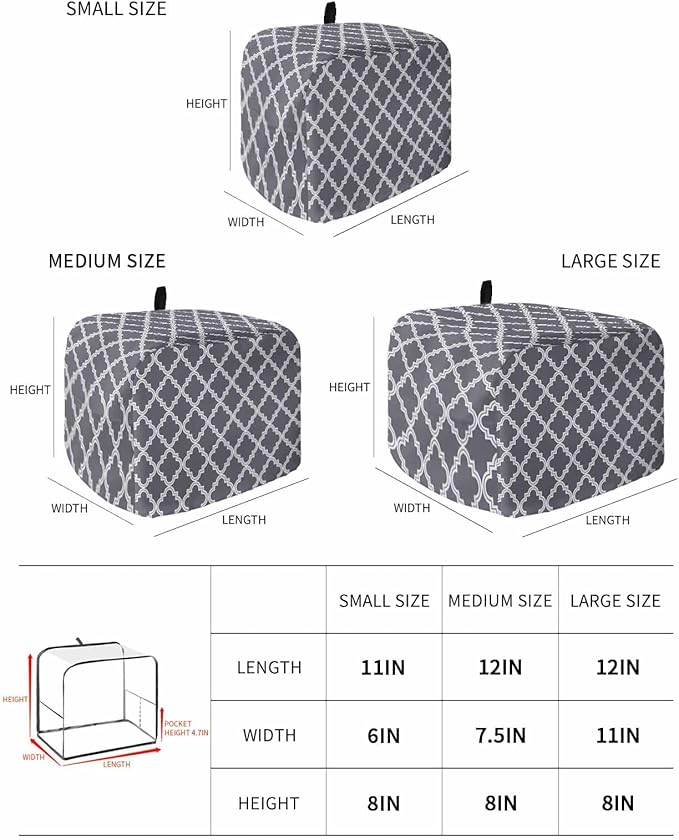 Toaster Cover 2 Slice Moroccan Pattern Toaster Oven Cover with Pockets Dark Grey Dustproof Bakeware Protector Small Kitchen Appliance Dust Covers and Fingerprint Protection for Women