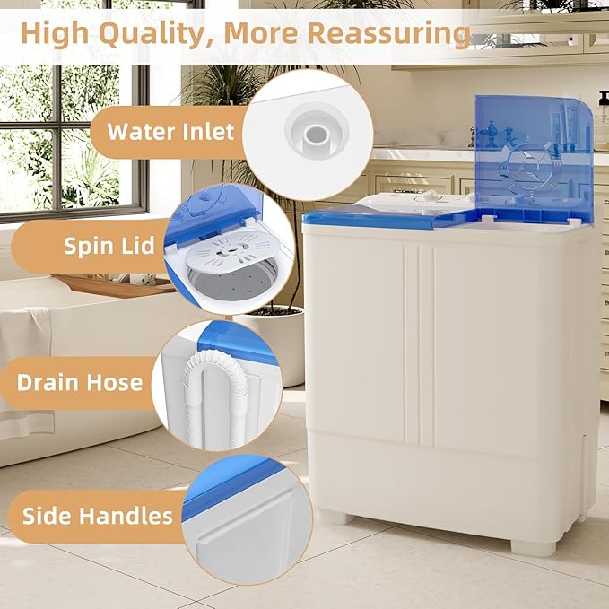 Zynkez Portable Washing Machine, 20Lbs Compact Twin Tub Laundry Washer with Built-in Drain Pump, Semi-Automatic 12Lbs Washer and 8Lbs Spinner Combo for Apartments, Dorms, RVs