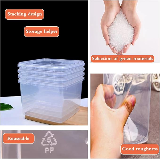 SHPii 88 oz. Square Clear Deli Containers with Lids, BPA-Free, Freezer and Microwave Safe Food Storage Containers, Reusable for Kitchen Storage, Meal Prep, Take-out, Restaurant Supplies.(10 packs)