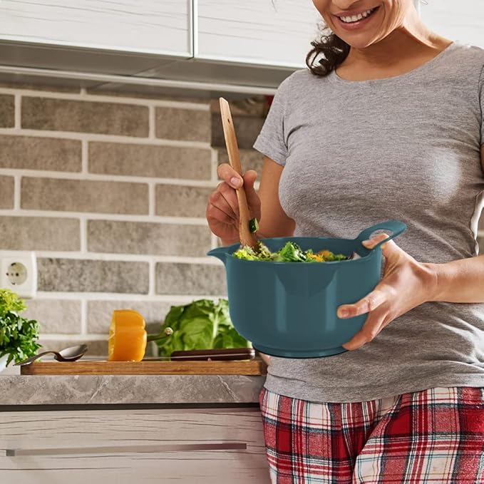 BoxedHome 4 Pack Nesting Mixing Bowl with Pour Spout and Handle, BPA free Microwave & Dishwasher Safe(Green, 4 Pack with Handle)