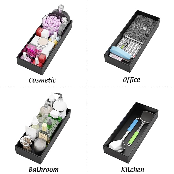Black Bamboo Drawer Organizer - Silverware&Utensil Holder Organizer for Kitchen Drawers, Multi-Use Drawer Dividers Boxes for Bathroom Counter,Cabinet, Garage, Office Desk, Makeup, Jewelry (15"6"2.5")